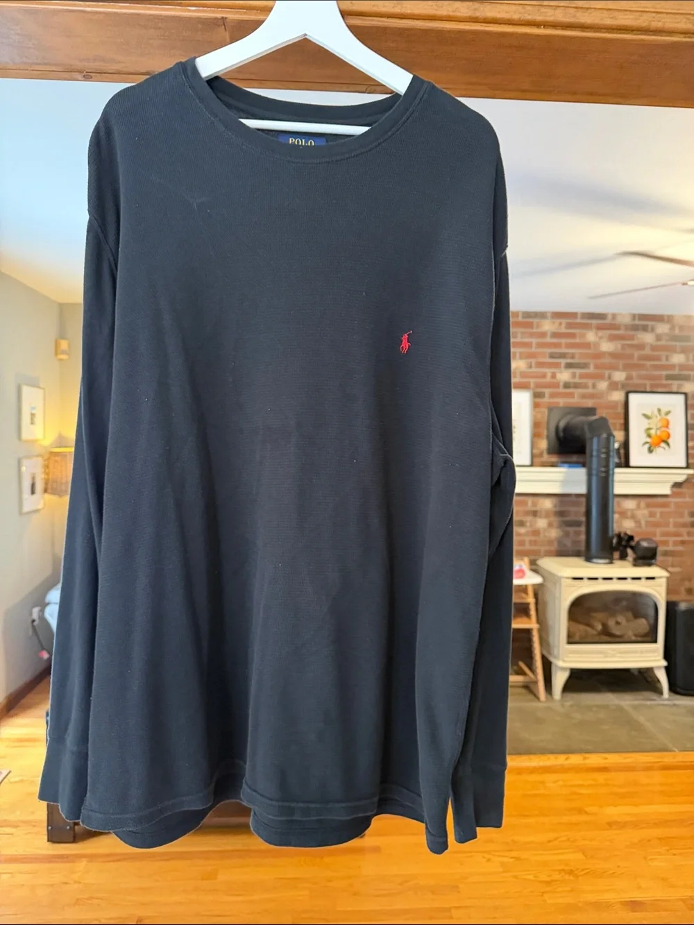 Polo by Ralph Lauren Black Long-Sleeve waffle/thermal Crew with Red Pony.